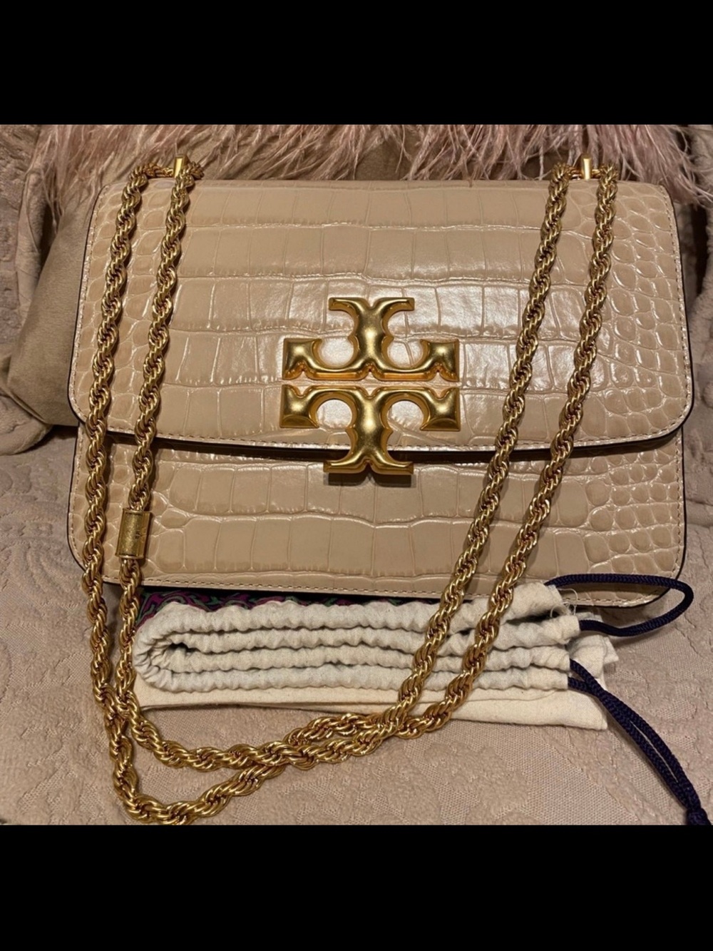 Tory Burch Croc-Embossed Eleanor Shoulder Bag